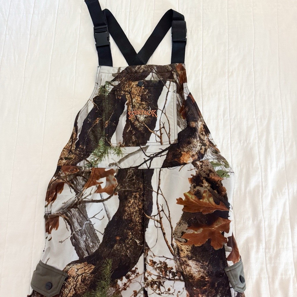 Scent Lok Vertigo Gray Fleece‎ Lined Camo Bibs Overalls Youth MEDIUM Read*